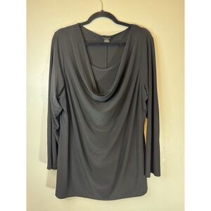 Susan Lawrence Plus Size Draped Neck Black Stretchy‎ Blouse Size 2X